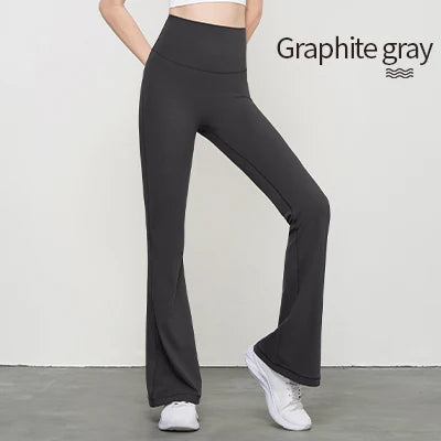 Adult Women Nylon High-waisted Bell Bottoms Dance Flare Long Trousers Fitness Black Gymnastics Flare Trousers gtooza.com