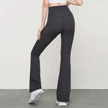 Adult Women Nylon High-waisted Bell Bottoms Dance Flare Long Trousers Fitness Black Gymnastics Flare Trousers gtooza.com