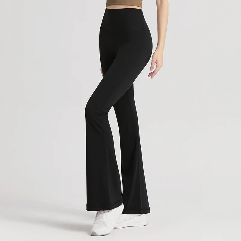 Adult Women Nylon High-waisted Bell Bottoms Dance Flare Long Trousers Fitness Black Gymnastics Flare Trousers gtooza.com