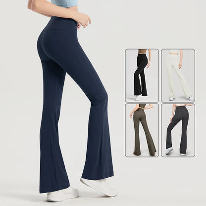 Adult Women Nylon High-waisted Bell Bottoms Dance Flare Long Trousers Fitness Black Gymnastics Flare Trousers gtooza.com