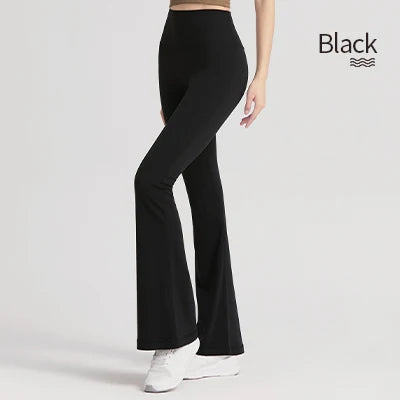 Adult Women Nylon High-waisted Bell Bottoms Dance Flare Long Trousers Fitness Black Gymnastics Flare Trousers gtooza.com