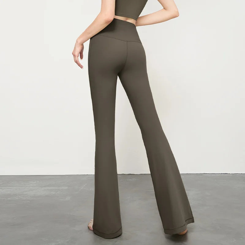 Adult Women Nylon High-waisted Bell Bottoms Dance Flare Long Trousers Fitness Black Gymnastics Flare Trousers gtooza.com