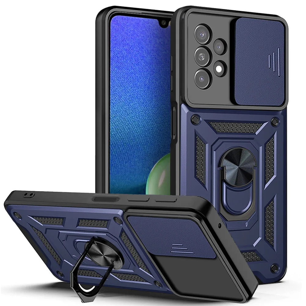 PC Armor Shockproof Case  Samsung Galaxy A13 4G A13-5G Phone Camera Lens Protective Magnetic Car Holder Ring Case Cover