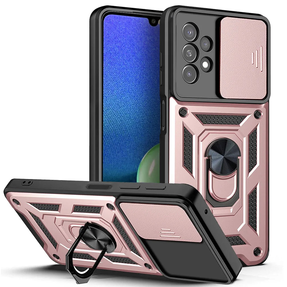 PC Armor Shockproof Case  Samsung Galaxy A13 4G A13-5G Phone Camera Lens Protective Magnetic Car Holder Ring Case Cover