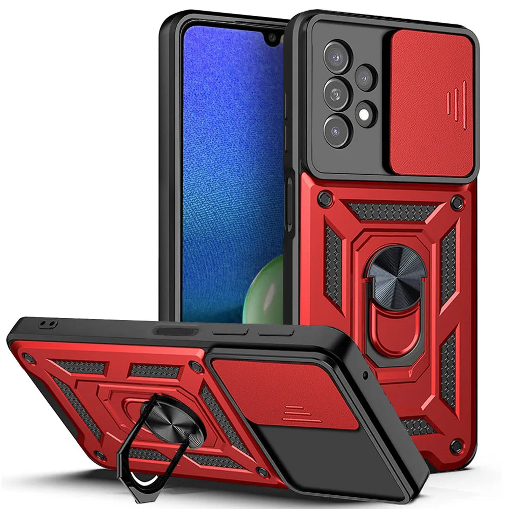 PC Armor Shockproof Case  Samsung Galaxy A13 4G A13-5G Phone Camera Lens Protective Magnetic Car Holder Ring Case Cover