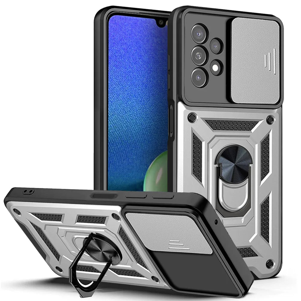 PC Armor Shockproof Case  Samsung Galaxy A13 4G A13-5G Phone Camera Lens Protective Magnetic Car Holder Ring Case Cover