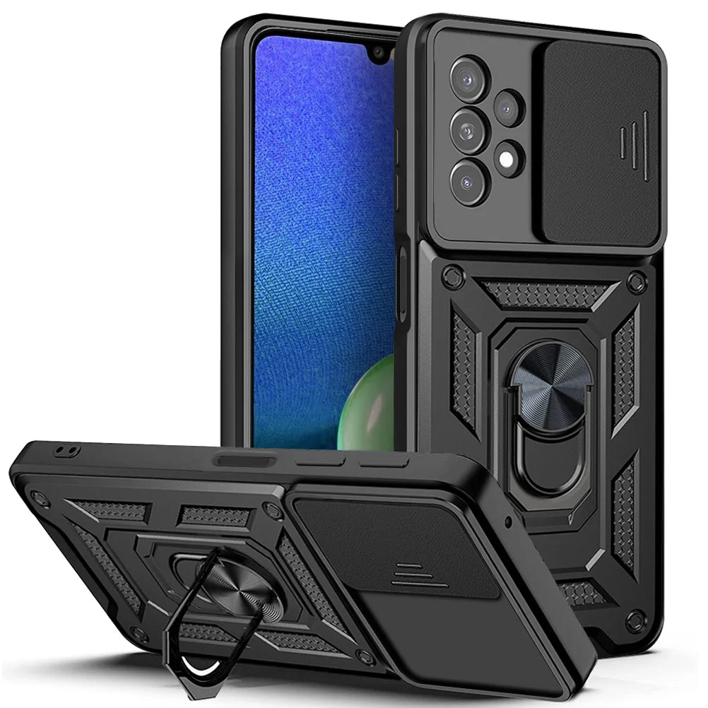 PC Armor Shockproof Case  Samsung Galaxy A13 4G A13-5G Phone Camera Lens Protective Magnetic Car Holder Ring Case Cover