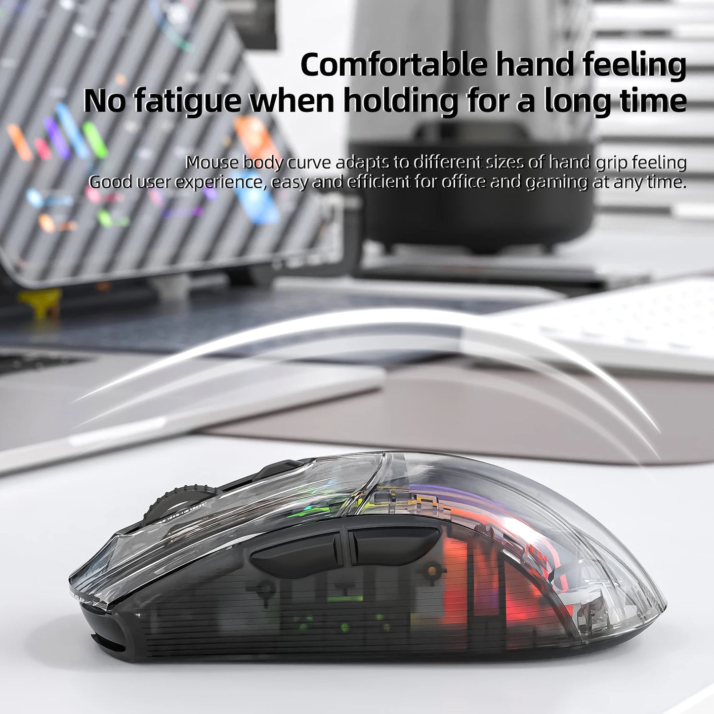 PC Attack Shark X2 Pro Magnetic Charging Bluetooth Mouse, Tri-Mode , RGB Lights, Transparent, Battery Indicator, Computer Phone