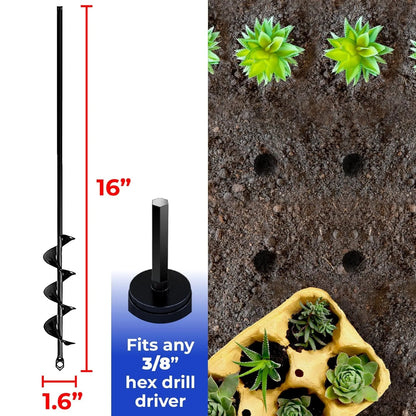 Auger Drill Bit  Planting 1.6x16 Inch Garden Spiral Hole Drill and Bulb Planter Tool Bedding Plants Umbrella Holes Hex Drive