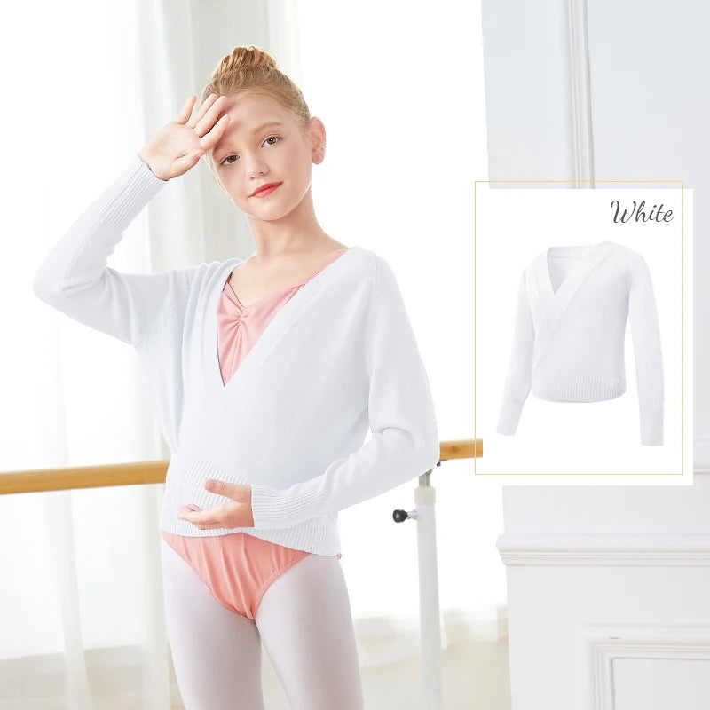 GtoozaAutumn Winter Wrap Ballet Sweater Cardigans  Girls Kids Soft Knitted Dance Leotards Crossover Warm Ballet Coats