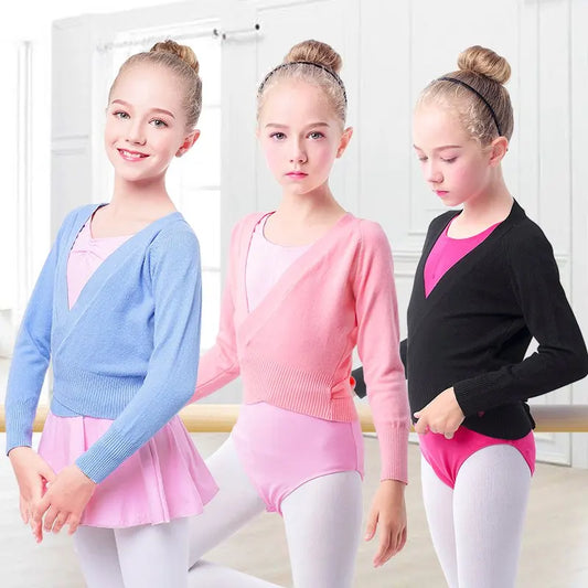 GtoozaAutumn Winter Wrap Ballet Sweater Cardigans  Girls Kids Soft Knitted Dance Leotards Crossover Warm Ballet Coats