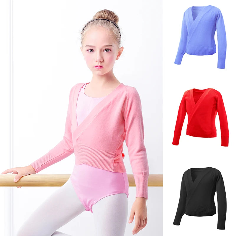 GtoozaAutumn Winter Wrap Ballet Sweater Cardigans  Girls Kids Soft Knitted Dance Leotards Crossover Warm Ballet Coats