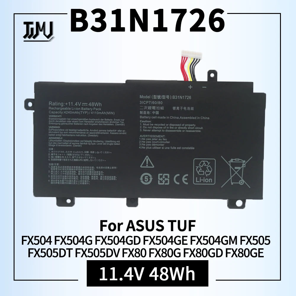 PC B31N1726 Battery  ASUS TUF Gaming FX504 FX504G FX504GD FX504GE FX504GM FX505 FX505DT FX505DV FX505GE FX80 FX80G FX80GD FX80GE