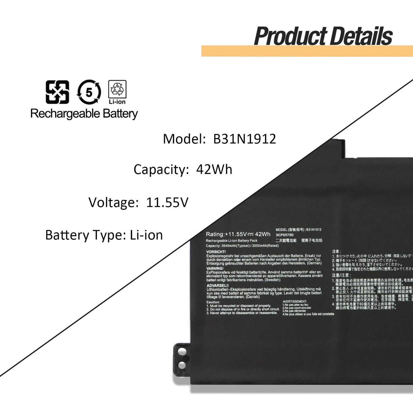 PC B31N1912 C31N1912 Battery  ASUS VivoBook 14 E410M E410KA E510KA E510MA L410MA L510MA F414MA E410KA-EK037WS E410MA-BV1312WS