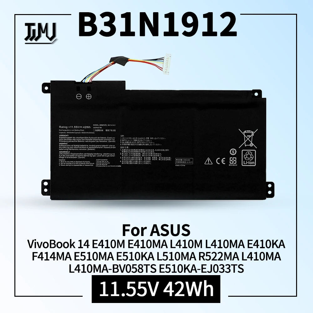 PC B31N1912 C31N1912 Laptop Battery  ASUS VivoBook 14 E410M E410MA L410M L410MA E410KA F414MA E510MA E510KA L510MA R522MA L410MA