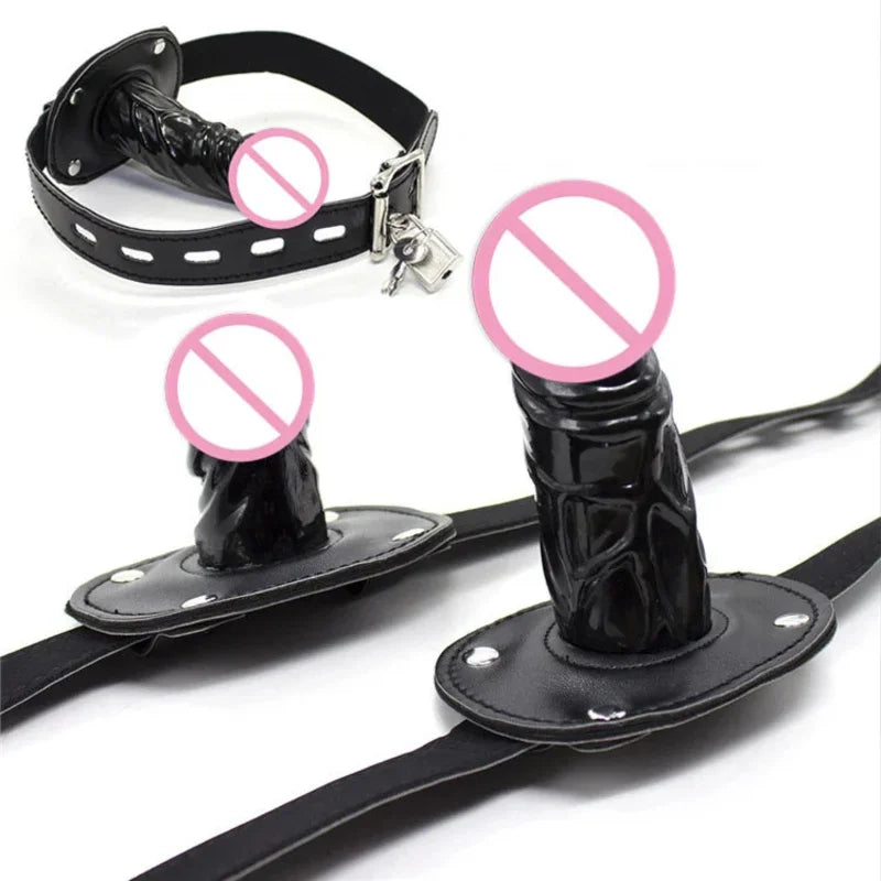 BDSM  Adult Game Silicone Penis Plug Dildos Open Mouth Gag With Locking Buckles  Harness  Sex Toys  Couple