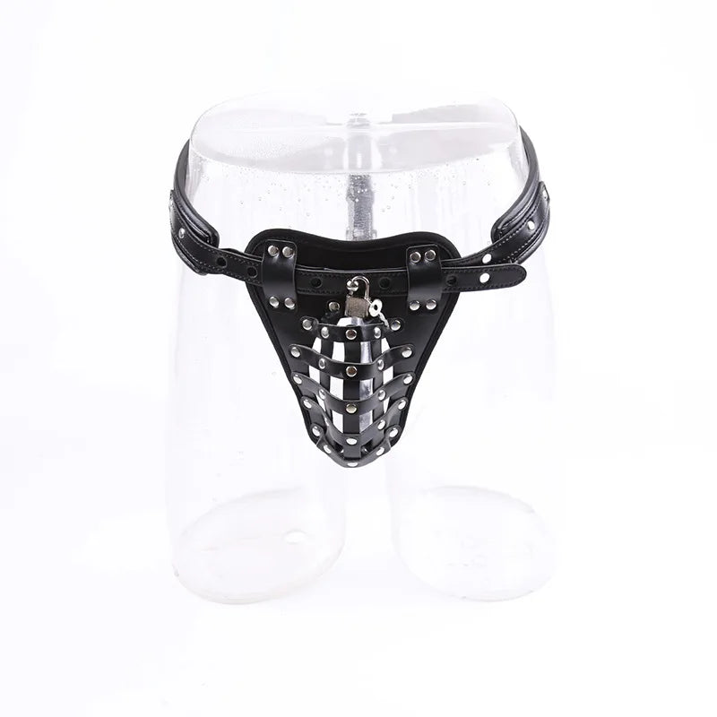 GtoozaBDSM PU Leather Male Chastity Cage Belt Device Pants Underwear Lock Penis Rings Bondage Erotic Sex Toys  Men Adults Games gtooza.com