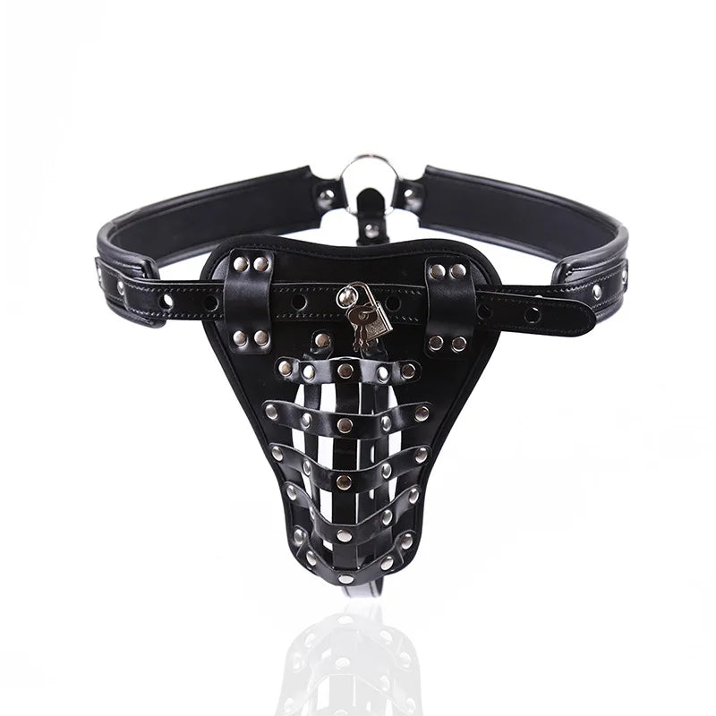 GtoozaBDSM PU Leather Male Chastity Cage Belt Device Pants Underwear Lock Penis Rings Bondage Erotic Sex Toys  Men Adults Games gtooza.com