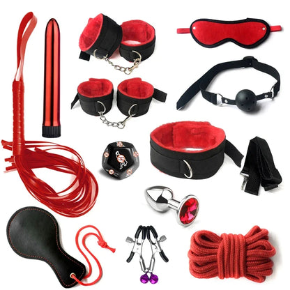 BDSM sexual jugetkit  couples Pu set handcuffs sex games shackles nipple clamp adult sexy toys 18