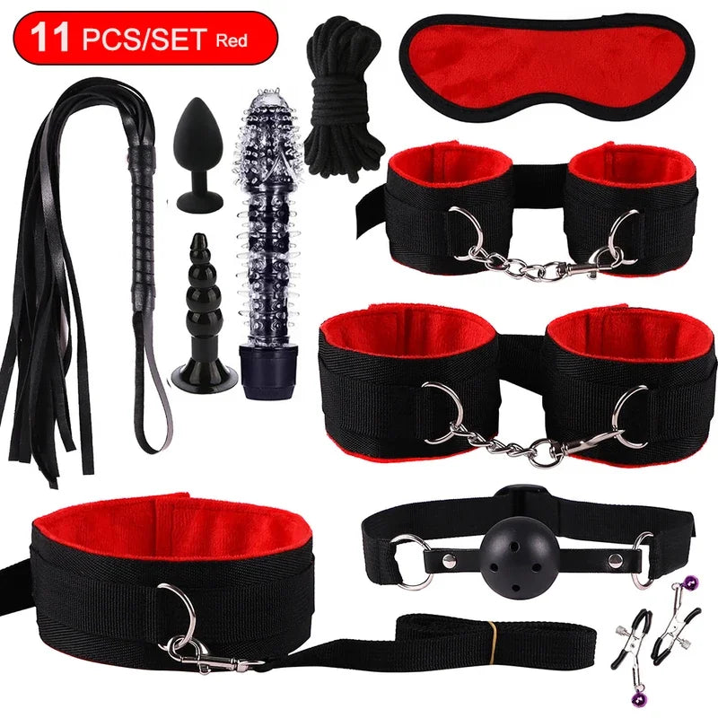 BDSM sexual jugetkit  couples Pu set handcuffs sex games shackles nipple clamp adult sexy toys 18