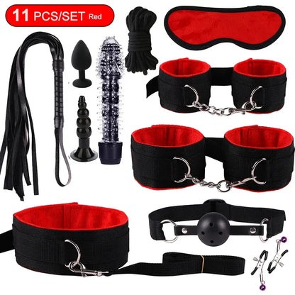 BDSM sexual jugetkit  couples Pu set handcuffs sex games shackles nipple clamp adult sexy toys 18