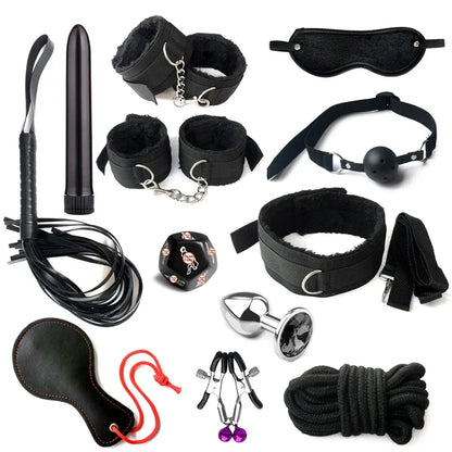 BDSM sexual jugetkit  couples Pu set handcuffs sex games shackles nipple clamp adult sexy toys 18