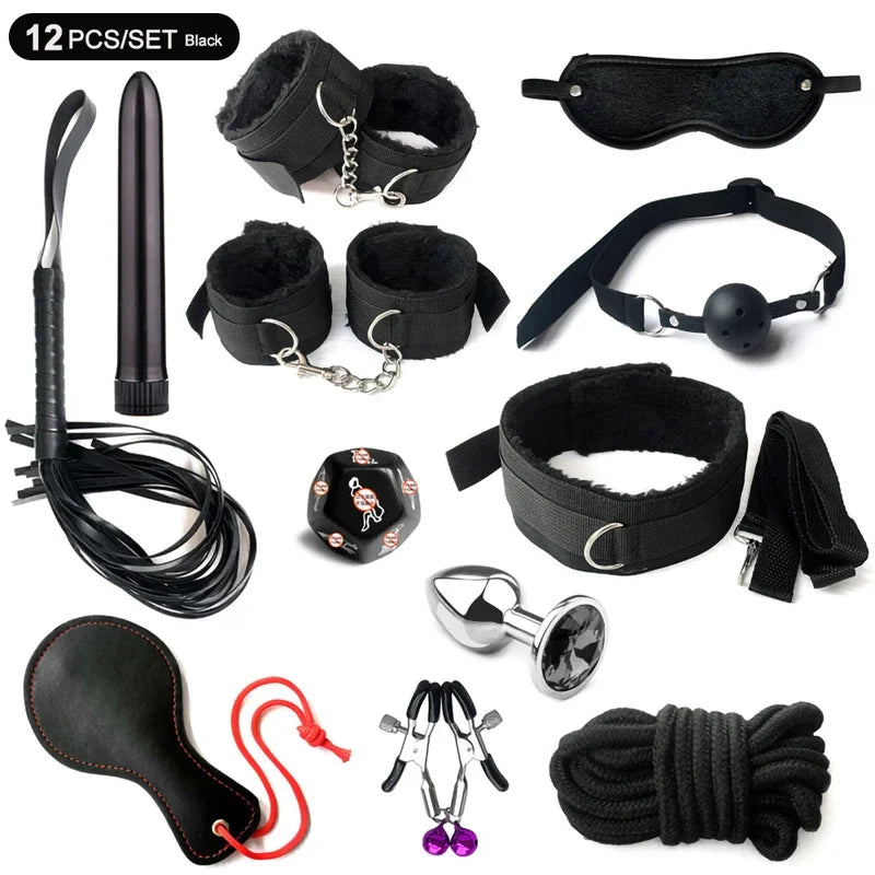 BDSM sexual jugetkit  couples Pu set handcuffs sex games shackles nipple clamp adult sexy toys 18