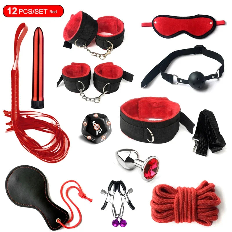 BDSM sexual jugetkit  couples Pu set handcuffs sex games shackles nipple clamp adult sexy toys 18