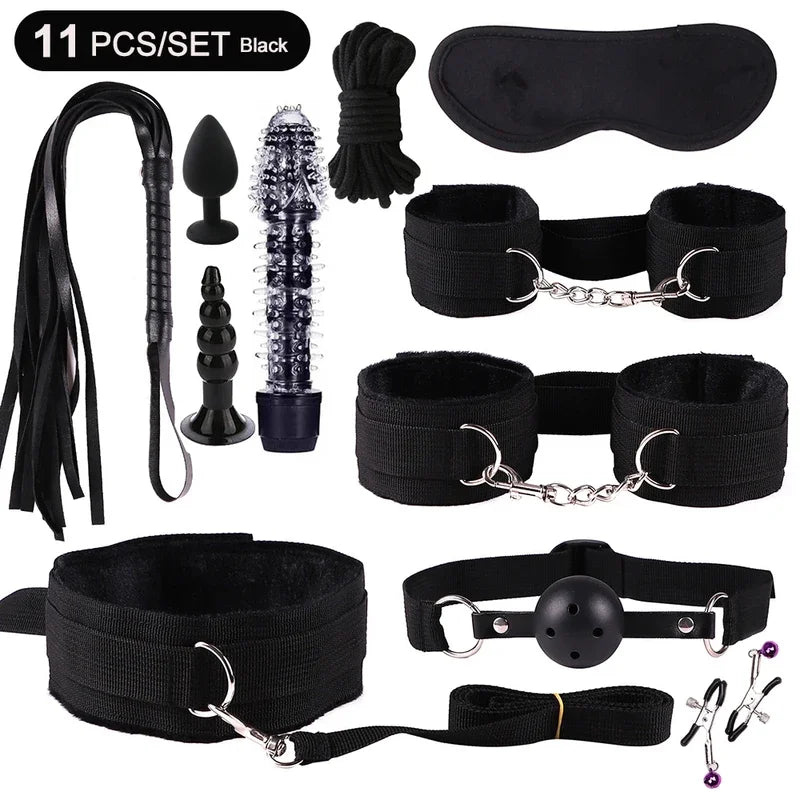 BDSM sexual jugetkit  couples Pu set handcuffs sex games shackles nipple clamp adult sexy toys 18