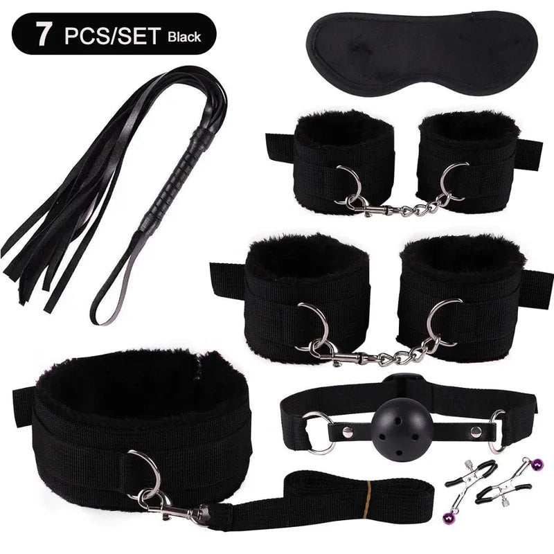 BDSM sexual jugetkit  couples Pu set handcuffs sex games shackles nipple clamp adult sexy toys 18