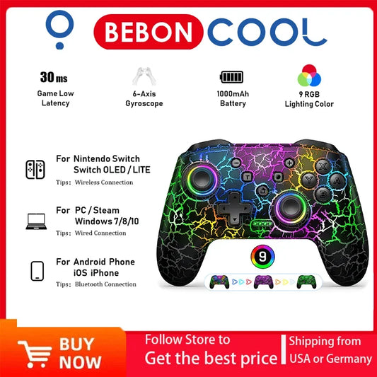 BEBONCOOL Wireless Controller Gamepads  Nintendo Switch/Lite/OLED with Mouse Touch Feeling Wakeup Programmable Turbo Function