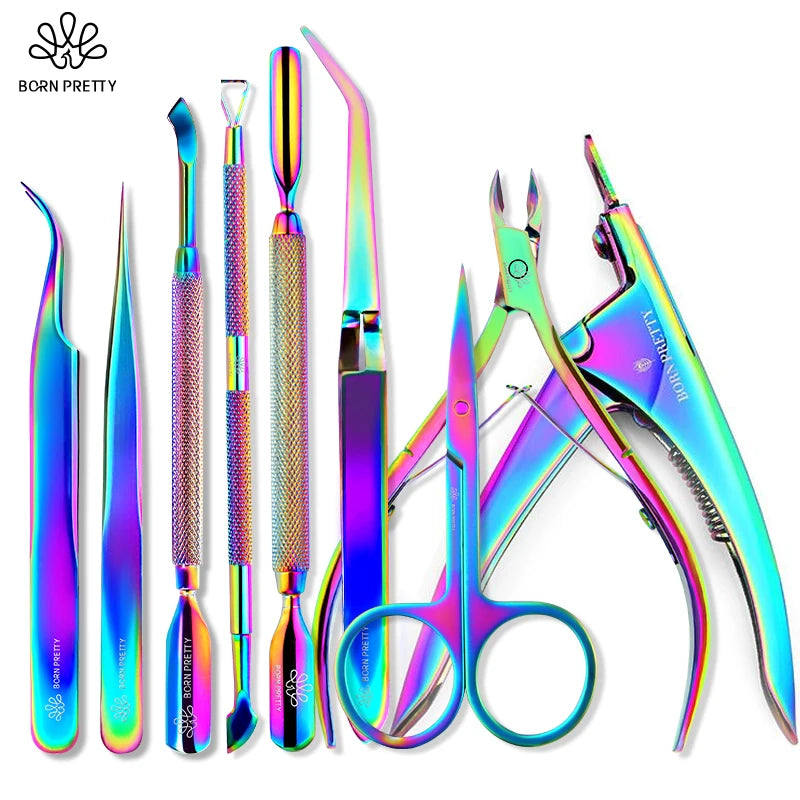 BORN PRETTY Nail Cuticle Pusher Nails Nipper Clipper Tweezer Edge Cutter Dead Skin Remover Scissor Manicure Pedicure Nail Tool