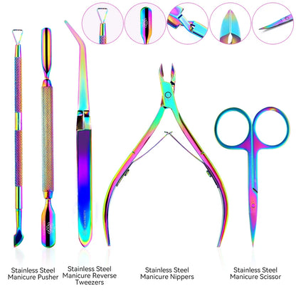 BORN PRETTY Nail Cuticle Pusher Nails Nipper Clipper Tweezer Edge Cutter Dead Skin Remover Scissor Manicure Pedicure Nail Tool