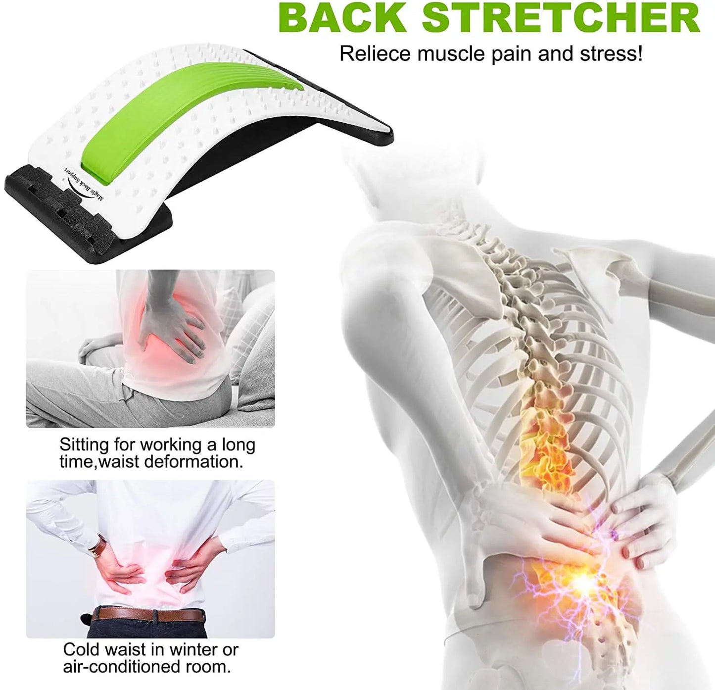 PC Back Massager Stretcher Lower and Upper Back Pain Relief Massage Tools L