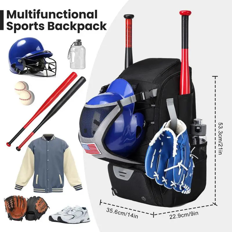 PC Baseball Backpack Youth Baseball Bag Softball Bat Bag With Shoe Compartm