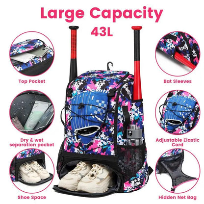 PC Baseball Backpack Youth Baseball Bag Waterproof Softball Bag Baseball Ba