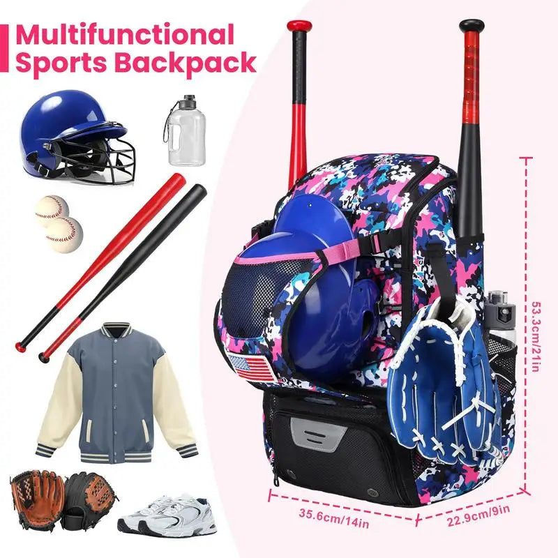 PC Baseball Backpack Youth Baseball Bag Waterproof Softball Bag Baseball Ba