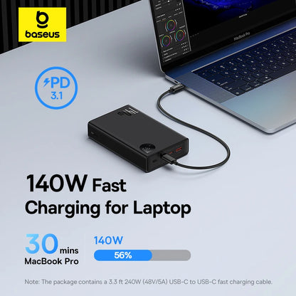 PC Baseus 140W Power Bank 24000mAh Fast Charging Portable Battery Charger 3 Output Ports  iPhone 16 Pro Max Notebook Tablet