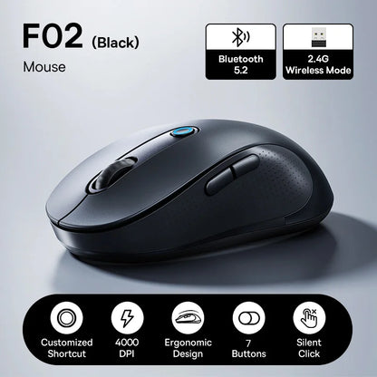 PC Baseus F02 Wireless Mouse Bluetooth 5.2 2.4G 4000DPI Ergonomic 7 Mute Buttons Mice  iPad MacBook Tablet Laptop Computer Mouse