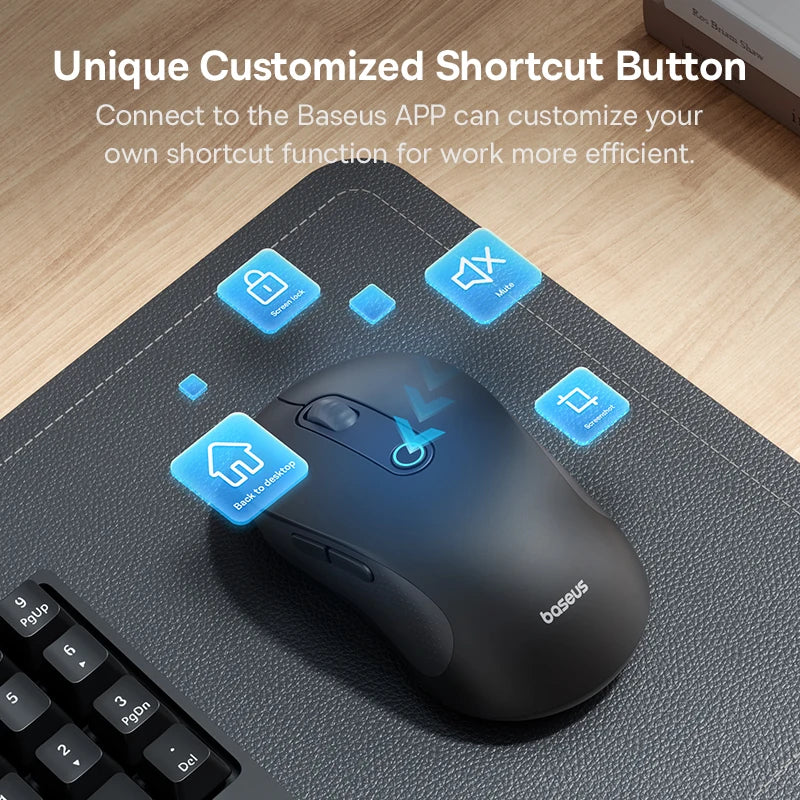 PC Baseus F02 Wireless Mouse Bluetooth 5.2 2.4G 4000DPI Ergonomic 7 Mute Buttons Mice  iPad MacBook Tablet Laptop Computer Mouse