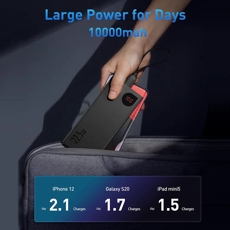 PC Baseus Power Bank 10000mAh with 22.5W PD Fast Charging Powerbank Portable Battery Charger For iPhone 16 15 14 13 Pro Max Xiaomi