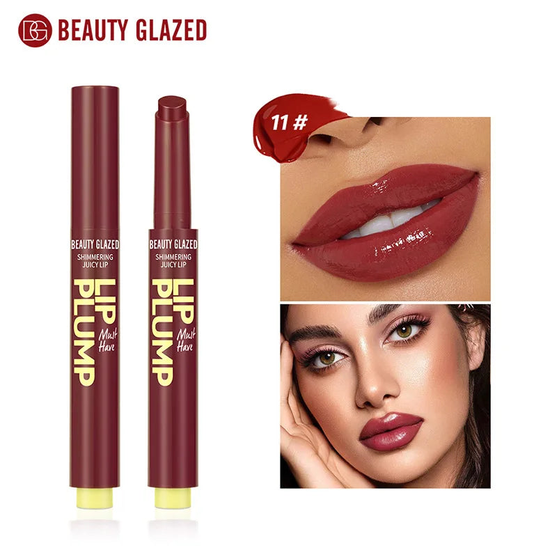 Beauty Glazed Moisturizing Solid Lipstick Shimmering Juicy Lipstick Shining Lip Plump Nourishing Women Lip Makeup 12 Colors New