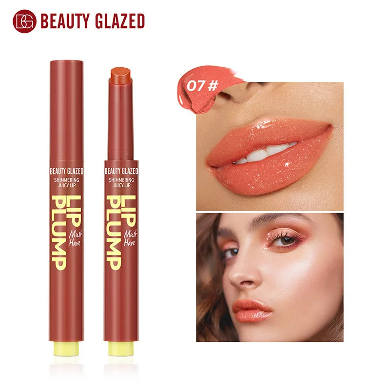 Beauty Glazed Moisturizing Solid Lipstick Shimmering Juicy Lipstick Shining Lip Plump Nourishing Women Lip Makeup 12 Colors New