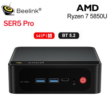 PCBeelink AMD Ryzen 7 5800H/5850U SER5 Pro Mini PC DDR4 16GB RAM 500GB SSD