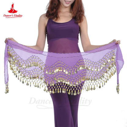 Belly Dance Hip Scarf  Women Chiffon Gold Coines 158 Belt Oriental Belly Dancing Accessories Adult Kid's Bellydance Belts