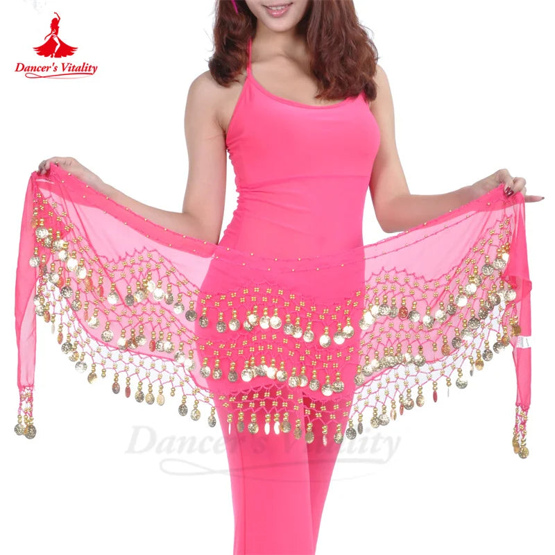 Belly Dance Hip Scarf  Women Chiffon Gold Coines 158 Belt Oriental Belly Dancing Accessories Adult Kid's Bellydance Belts