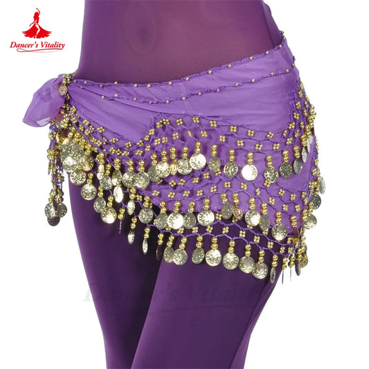 Belly Dance Hip Scarf  Women Chiffon Gold Coines 158 Belt Oriental Belly Dancing Accessories Adult Kid's Bellydance Belts