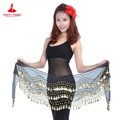 Belly Dance Hip Scarf  Women Chiffon Gold Coines 158 Belt Oriental Belly Dancing Accessories Adult Kid's Bellydance Belts