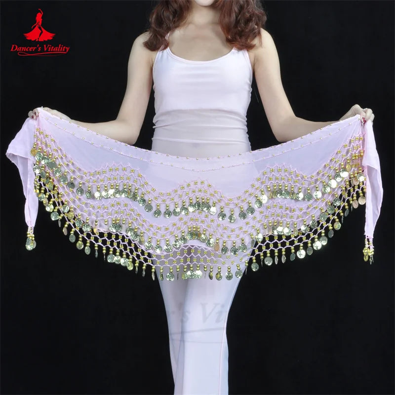 Belly Dance Hip Scarf  Women Chiffon Gold Coines 158 Belt Oriental Belly Dancing Accessories Adult Kid's Bellydance Belts