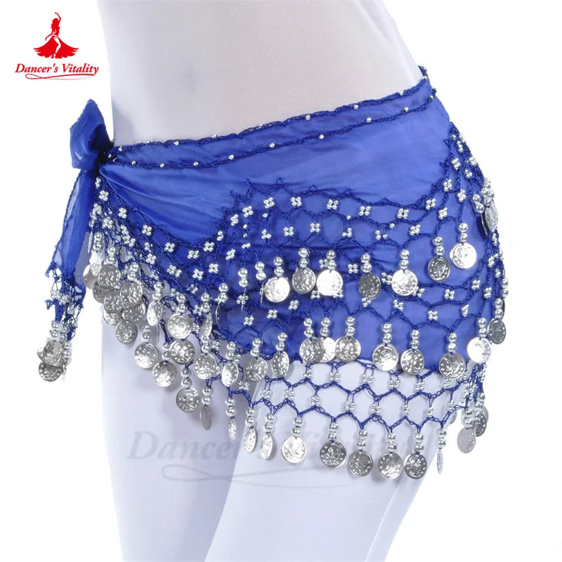 Belly Dance Hip Scarf  Women Chiffon Gold Coines 158 Belt Oriental Belly Dancing Accessories Adult Kid's Bellydance Belts